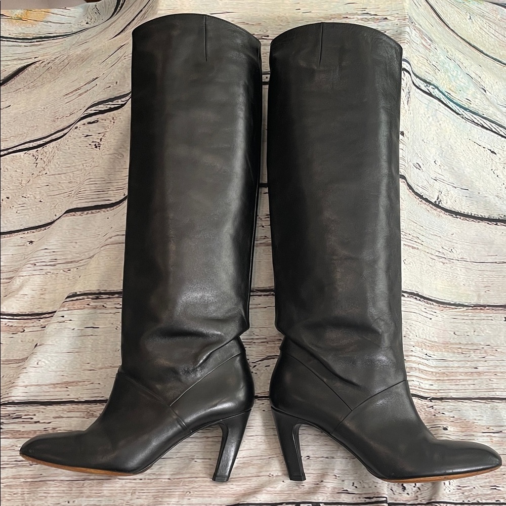 Dries Van Noten Black Leather Tall Boots labeled 41.5, fit like 8.5